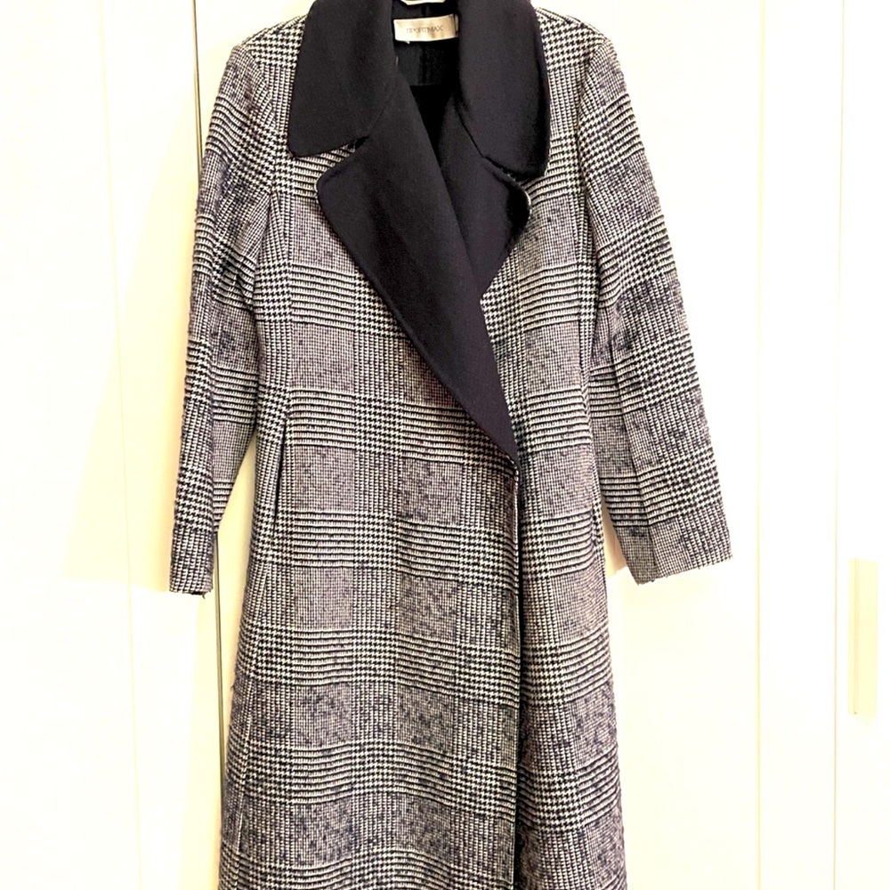 MaxMara “SportMax” Navy Blue Houndstooth Trench/ Fall Spring Jacket, US 6, IT 40